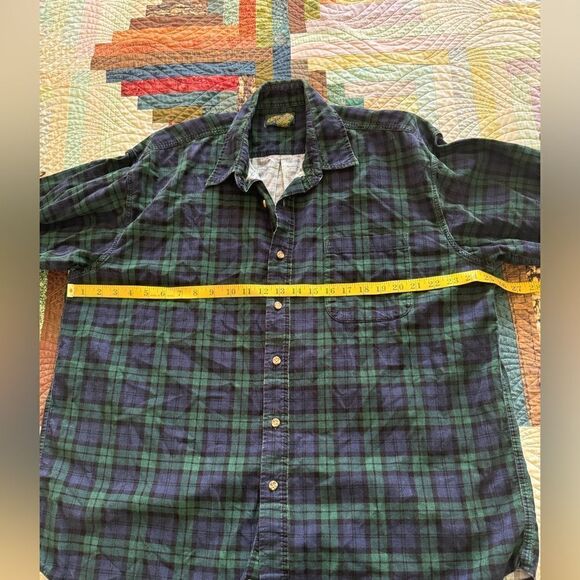 Green and Blue plaid button front shirt XL retro vintage cotton blend comfy - Picture 7 of 9
